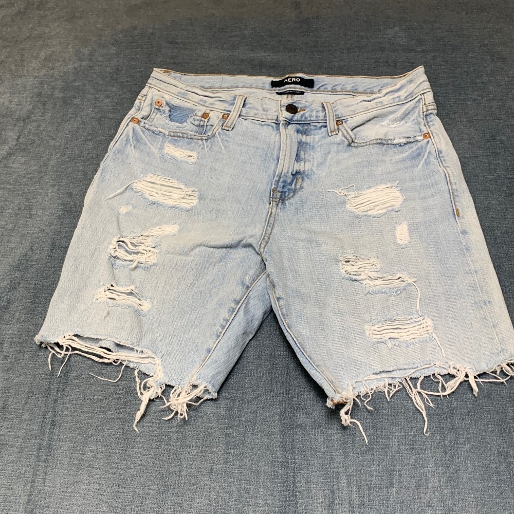 Aeropostale Loose Cut-Off Shorts Womens 29 Blue Denim Cotton Comfort Distressed